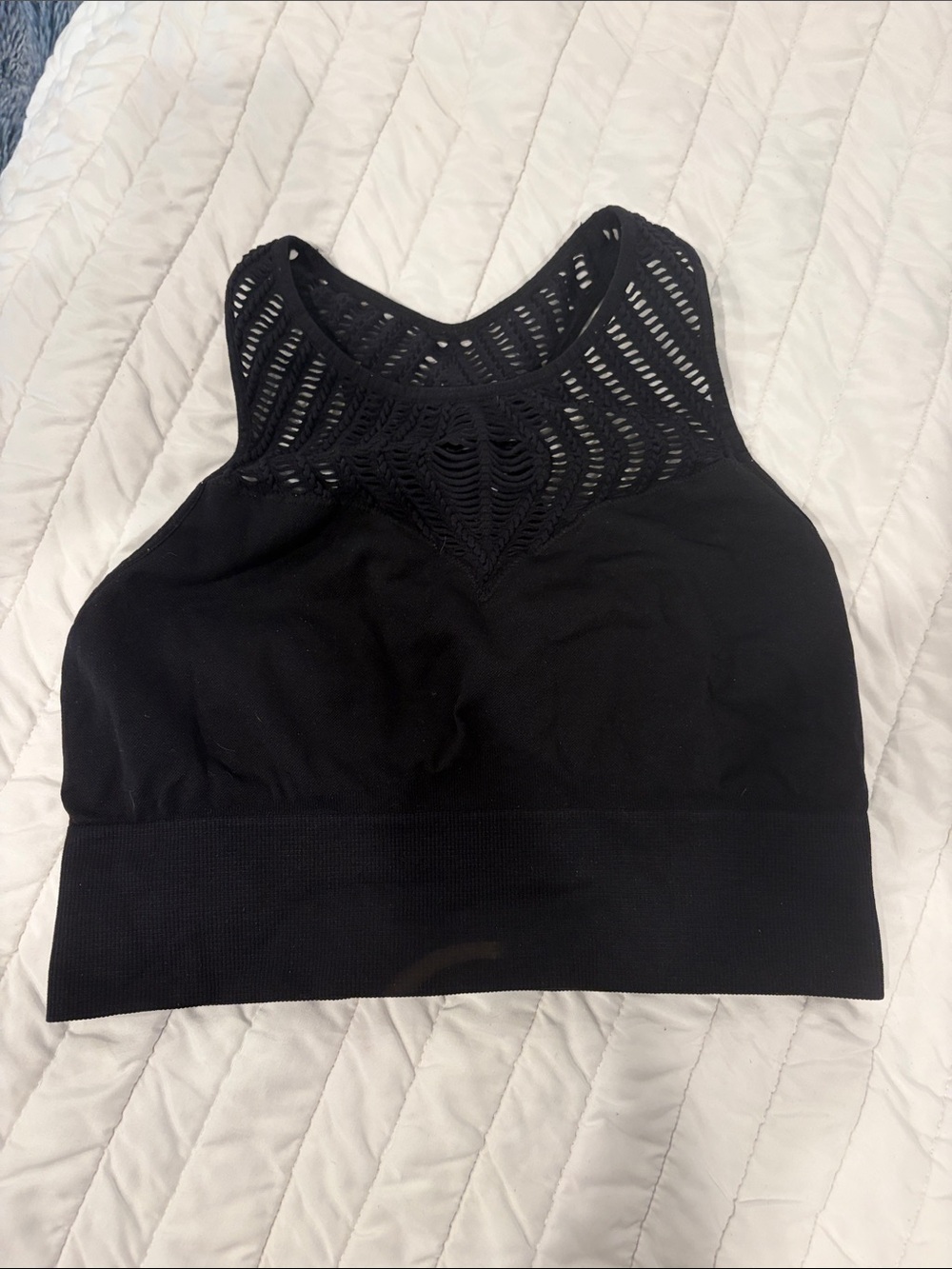Betsey Johnson Black Crochet-Front Crop Tank